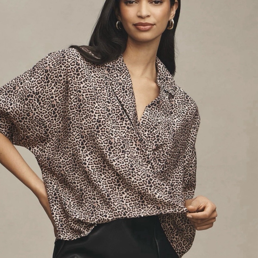 Anthropologie Short-Sleeve Top Leopard Print Animal Print